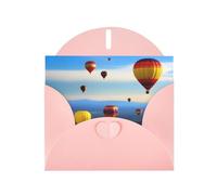 WZYWHJ Pink Holiday Greeting Card 6x4 in with Envelope for Christmas, Birthday, Valentine's Day, Party Invitation Hot Air Balloon In The Sky Picture