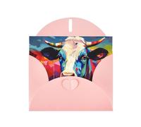 WZYWHJ Pink Holiday Greeting Card 6x4 in with Envelope for Christmas, Birthday, Valentine's Day, Party Invitation Colored Cows Picture