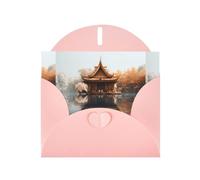 WZYWHJ Pink Holiday Greeting Card 6x4 in with Envelope for Christmas, Birthday, Valentine's Day, Party Invitation Small pavilion on the lake Printed
