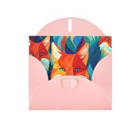 WZYWHJ Pink Holiday Greeting Card 6x4 in with Envelope for Christmas, Birthday, Valentine's Day, Party Invitation Colorful Little Foxes Printing