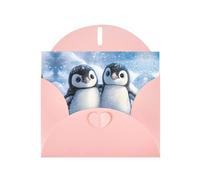 WZYWHJ Pink Holiday Greeting Card for Christmas, Birthday, Anniversary & more A pair of little penguins Pattern
