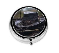 WZYWHJ Pirate hat in the wilderness Printed Circular medicine box storage, portable travel with compartments, mini pill dispenser
