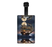 WZYWHJ Pirate Sailboat Full Moon Picture Luggage Bag Tags, Men's and Women's Travel Privacy Protection Labels