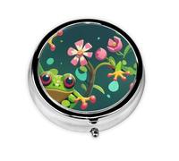 WZYWHJ Pixel Wind Tree Frog Prints Circular Medicine Box Storage, Portable Travel with compartments, mini Pill Dispenser