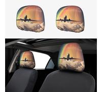 WZYWHJ Plane Under The Rainbow Printed Car Pillowcase 2 Pieces, seat Cover Accessories, Protective Cover Universal