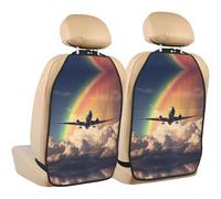 WZYWHJ Plane Under The Rainbow Printed Car seat Anti Kick Storage pad 2 Pieces, Multi-Functional Storage Bag seat Protector After Installation