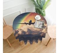WZYWHJ Plane under the rainbow Printed Round long tablecloth anti overflow and wrinkle resistant dining table cloth 60 inches
