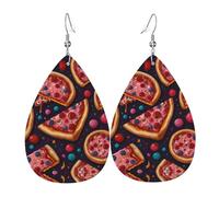 WZYWHJ Planet Color Pink Pizza Picture Ladies' leather earrings, simple water droplet pendant, fashionable holiday gift