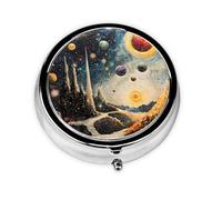 WZYWHJ Planet Ground Pattern Circular Medicine Box Storage, Portable Travel with compartments, mini Pill Dispenser