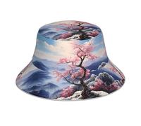 WZYWHJ Plum Blossoms on Snowy Mountains Printed Fisherman's hat, Double-Sided Reflective Outdoor Travel, Summer Beach Sun Cap Black