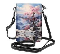 WZYWHJ Plum blossoms on snowy mountains Printed Leather Crossbody Flap Phone Bag - Versatile Gift for Women Walking, Camping, Shopping, and Travel