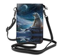 WZYWHJ Polar bear looking at the stars Picture Women's leather phone bag crossbody package with adjustable shoulder strap