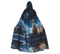 WZYWHJ Polar bear looking at the stars Printed aldult Cosplay Poncho Hooded Cloak for men and women Halloween Party
