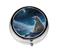 WZYWHJ Polar Bear Looking at The Stars Printed Circular Medicine Box Storage, Portable Travel with compartments, mini Pill Dispenser