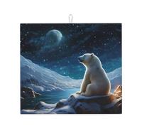WZYWHJ Polar bear looking at the stars Printed Drying Mat for Kitchen : Made of sponge Water absorbent, With lanyard for hanging 18 x 16 in