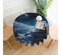 WZYWHJ Polar bear looking at the stars Printed Round long tablecloth anti overflow and wrinkle resistant dining table cloth 60 inches