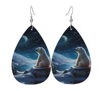 WZYWHJ Polar bear looking at the stars Printing Water droplet pendant earrings, leather earrings, Women's Fashion Items