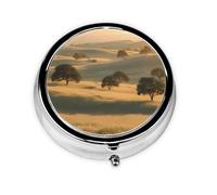 WZYWHJ Prairie Scene Pattern Circular Medicine Box Storage, Portable Travel with compartments, mini Pill Dispenser