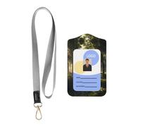 WZYWHJ Primeval Forest Pattern Work Badge Protective Sheath, Leather Identification Card Cover with Detachable Hanging Rope Set
