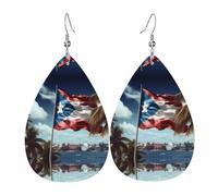 WZYWHJ puerto rico wallpaper flag Picture Ladies' leather earrings, simple water droplet pendant, fashionable holiday gift