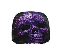 WZYWHJ Purple Floser and Sugar Horror Skull Printed Seat Head Pillowcase Car Truck General Motors Parts Protective Cover one Pack