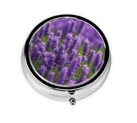 WZYWHJ Purple Lavender Garden Printed Circular medicine box storage, portable travel with compartments, mini pill dispenser