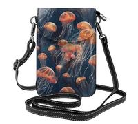 WZYWHJ Quantum Jellyfish Swarm Pattern Leather Crossbody Flap Phone Bag - Versatile Gift for Women Walking, Camping, Shopping, and Travel