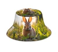 WZYWHJ Rabbit in The Grass Printed Fisherman's hat, Double-Sided Reflective Outdoor Travel, Summer Beach Sun Cap Black