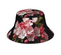 WZYWHJ red Cherry Blossom Printed Fisherman's hat, Double-Sided Reflective Outdoor Travel, Summer Beach Sun Cap