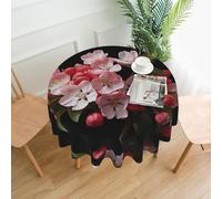 WZYWHJ red cherry blossom Printed Round long tablecloth anti overflow and wrinkle resistant dining table cloth 60 inches