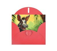 WZYWHJ Red Holiday Greeting Card 6x4 in with Envelope for Christmas, Birthday, Valentine's Day, Party Invitation Cute donkey Printed
