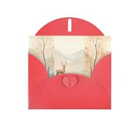 WZYWHJ Red Holiday Greeting Card 6x4 in with Envelope for Christmas, Birthday, Valentine's Day, Party Invitation Deer from a distance Printed