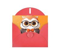WZYWHJ Red Holiday Greeting Card 6x4 in with Envelope for Christmas, Birthday, Valentine's Day, Party Invitation Clever Owl Picture