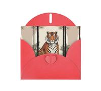 WZYWHJ Red Holiday Greeting Card 6x4 in with Envelope for Christmas, Birthday, Valentine's Day, Party Invitation Tiger under the pine tree Printed