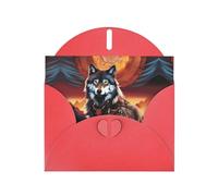 WZYWHJ Red Holiday Greeting Card 6x4 in with Envelope for Christmas, Birthday, Valentine's Day, Party Invitation Wolf Totem With Fire Printing