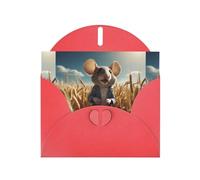 WZYWHJ Red Holiday Greeting Card 6x4 in with Envelope for Christmas, Birthday, Valentine's Day, Party Invitation Mouse on the wheat field Printed