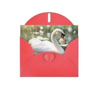 WZYWHJ Red Holiday Greeting Card 6x4 in with Envelope for Christmas, Birthday, Valentine's Day, Party Invitation beautiful white swan Pattern