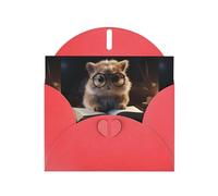 WZYWHJ Red Holiday Greeting Card 6x4 in with Envelope for Christmas, Birthday, Valentine's Day, Party Invitation A little hamster reading a book Printing