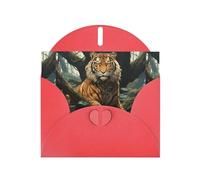 WZYWHJ Red Holiday Greeting Card 6x4 in with Envelope for Christmas, Birthday, Valentine's Day, Party Invitation Tiger behind the tree Printed