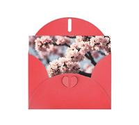 WZYWHJ Red Holiday Greeting Card 6x4 in with Envelope for Christmas, Birthday, Valentine's Day, Party Invitation Blooming Cherry Blossoms Pattern