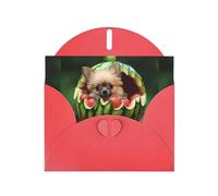 WZYWHJ Red Holiday Greeting Card 6x4 in with Envelope for Christmas, Birthday, Valentine's Day, Party Invitation The puppy in the watermelon Printed