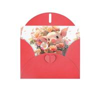 WZYWHJ Red Holiday Greeting Card 6x4 in with Envelope for Christmas, Birthday, Valentine's Day, Party Invitation Pig in the flowerpot Printed