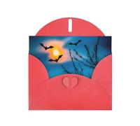 WZYWHJ Red Holiday Greeting Card 6x4 in with Envelope for Christmas, Birthday, Valentine's Day, Party Invitation Bat Under Night Sky Printing