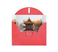 WZYWHJ Red Holiday Greeting Card 6x4 in with Envelope for Christmas, Birthday, Valentine's Day, Party Invitation Small pavilion on the lake Printed