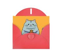 WZYWHJ Red Holiday Greeting Card 6x4 in with Envelope for Christmas, Birthday, Valentine's Day, Party Invitation Cat playing with ball of string Pattern
