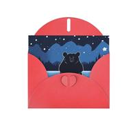 WZYWHJ Red Holiday Greeting Card 6x4 in with Envelope for Christmas, Birthday, Valentine's Day, Party Invitation Bear Bathing Under The Stars Pattern
