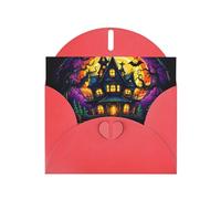 WZYWHJ Red Holiday Greeting Card 6x4 in with Envelope for Christmas, Birthday, Valentine's Day, Party Invitation Castle of Terror Pattern