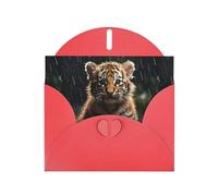 WZYWHJ Red Holiday Greeting Card 6x4 in with Envelope for Christmas, Birthday, Valentine's Day, Party Invitation Tiger cub in the rain Printed