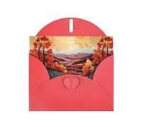 WZYWHJ Red Holiday Greeting Card 6x4 in with Envelope for Christmas, Birthday, Valentine's Day, Party Invitation Maple leaves and hills Printed