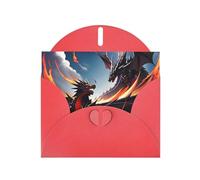 WZYWHJ Red Holiday Greeting Card 6x4 in with Envelope for Christmas, Birthday, Valentine's Day, Party Invitation Double Dragon Battle Picture